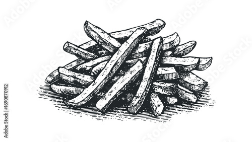 Hand drawn pile of French fries. Vector hand drawn illustration