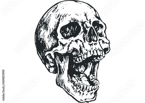 Screaming Human Skull Grunge Texture. Vector hand drawn illustration