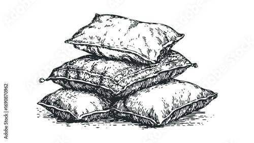 Stack of Textured Pillows Hand Drawn Sketch Transparent. Vector hand drawn illustration