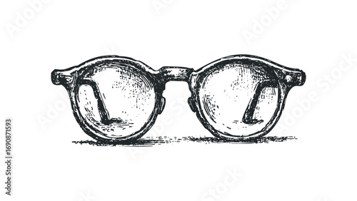 Sketch of round spectacles with scratched lenses. Vector hand drawn illustration