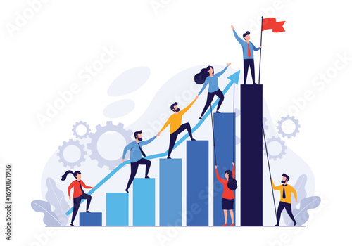 Teamwork and collaboration drive business growth and success achieving goals