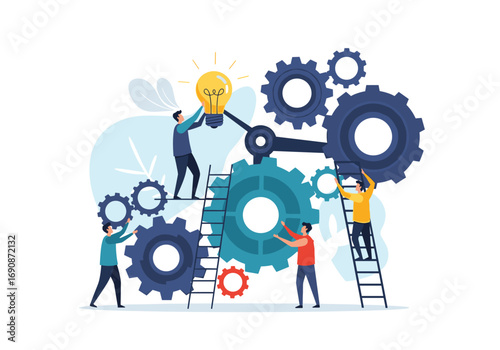 Teamwork collaboration and innovation process leading to successful idea generation and implementation
