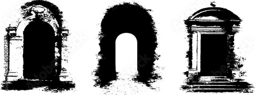 Grunge black and white ornate architecture set for design projects