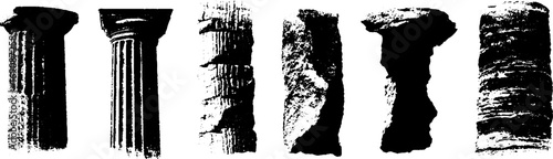 Grunge black and white ornate column set for urban art and vintage design projects