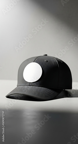 Black Baseball Cap with Blank White Patch for Custom Logo Mockup