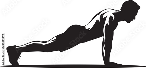 Fitness athlete silhouette performing push up exercise strength training workout
