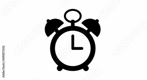 Black silhouette of an alarm clock with two bells on a white background