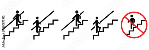 Use Handrail Safety Sign Icon Set – Stair Guidance and Accident Prevention Symbol on Transparent Background