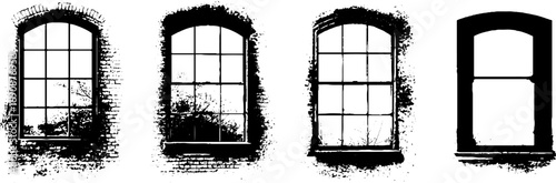 Vintage grunge black and white window silhouette set for urban art and decor