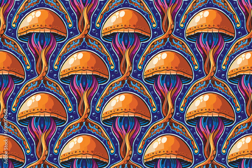 Seamless Vector Pattern of Cute Cartoon Jellyfish – Editable, Tileable Design Perfect for Kids Products, Fabric Prints, Stationery, Packaging, Wallpapers, and Digital Creative Projects