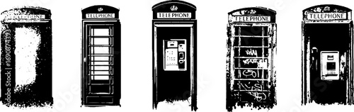 Vintage grunge black and white phone booth set for urban design and decor