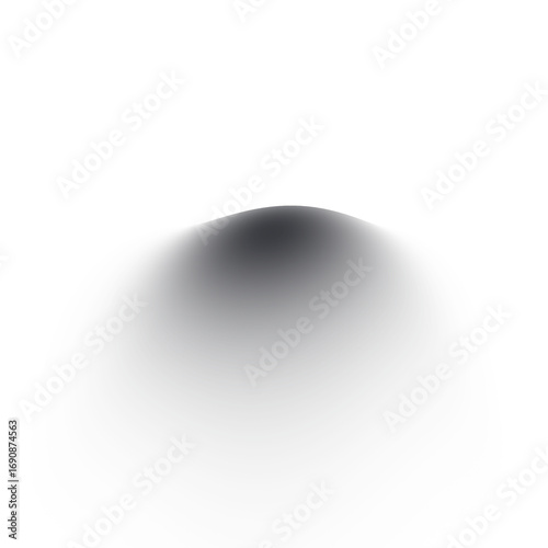 Black gradient shadow blur isolated on white background. Abstract soft shading dome effect for mockup, presentation, and graphic projects. Minimal realistic smooth overlay design.