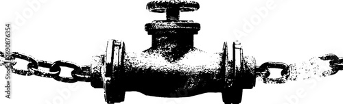 Grunge black and white pipe illustration with chain detail for industrial design