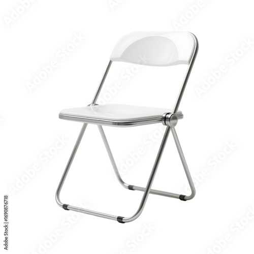 White plastic folding chair isolated on transparent background.