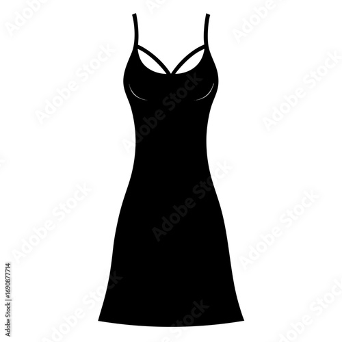 Elegant Slip Dress Black Silhouette Vector Illustration on White Background