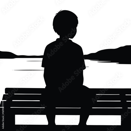 Serene anime-style scene of a young girl sitting on a wooden park bench by a calm lake at sunset, back view, warm pink-orange-purple sky, soft mist, cinematic lighting, high-detail digital painting, p