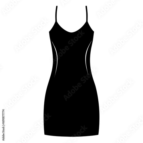 Elegant Slip Dress Black Silhouette Vector Illustration on White Background
