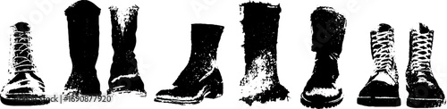 Grunge black and white boot set design for punk fashion art and decor