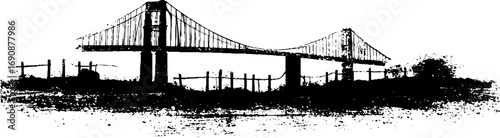 Grunge black and white silhouette of railway bridge for urban design projects
