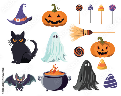 Halloween clipart, illustrations and design elements set.
