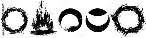 Grunge black and white set of ritual symbols for spiritual design