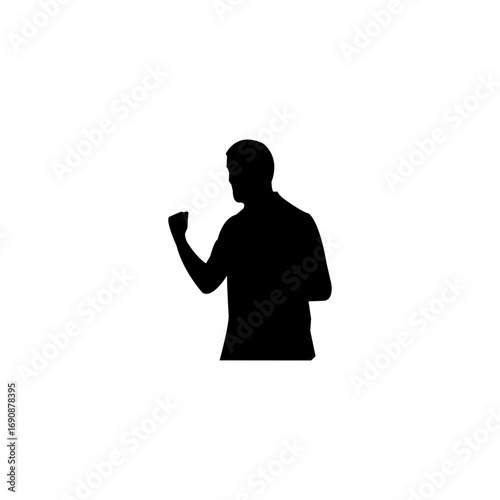 A simple, powerful silhouette of a man, arms raised in a triumphant boxing pose.