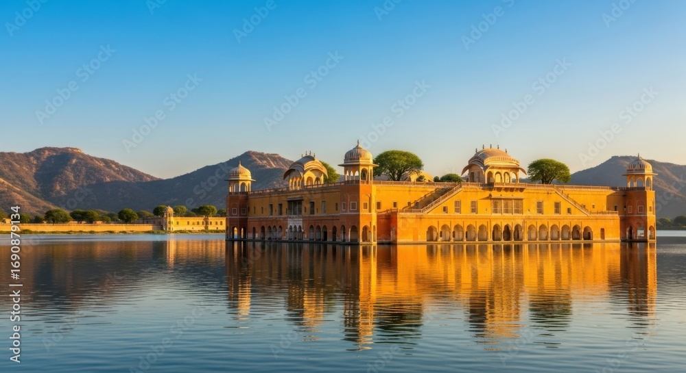 Obraz premium Jal Mahal Palace Architecture Reflection in Water Jaipur Rajasthan India