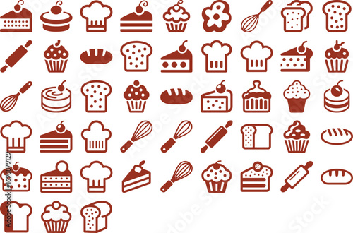 Bakery Icons Cakes Bread and Pastry Chef Symbols