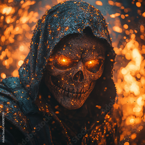 Cinematic Portrait of a Skull in Flames