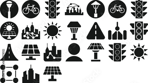 Urban Icons Cityscape Transportation Energy and Environment Symbols