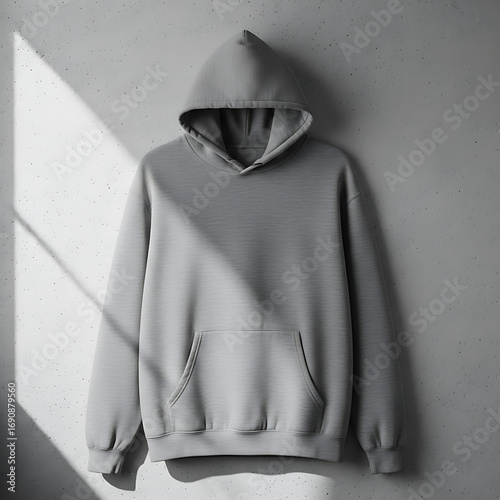 Minimalist Gray Hoodie Hanging on Textured Concrete Wall