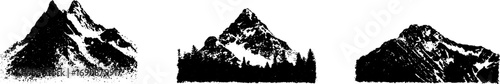 Grunge black and white mountain silhouette set for urban design projects