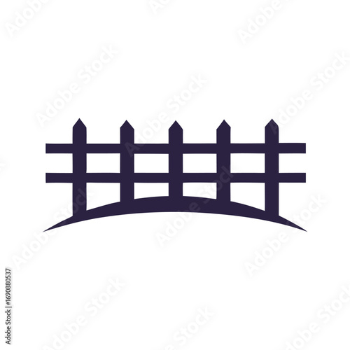 Dark purple picket fence silhouette on white background with curved base vector