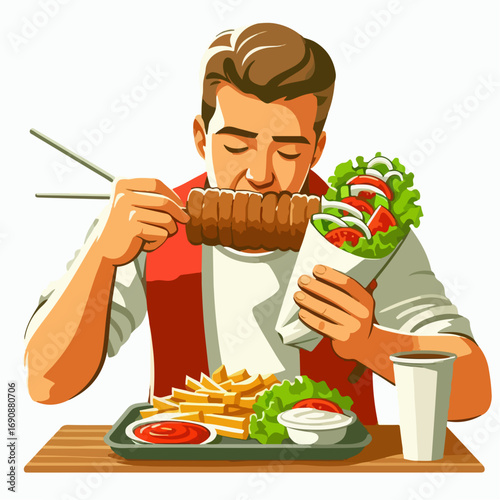 Illustration of someone eating a kebab