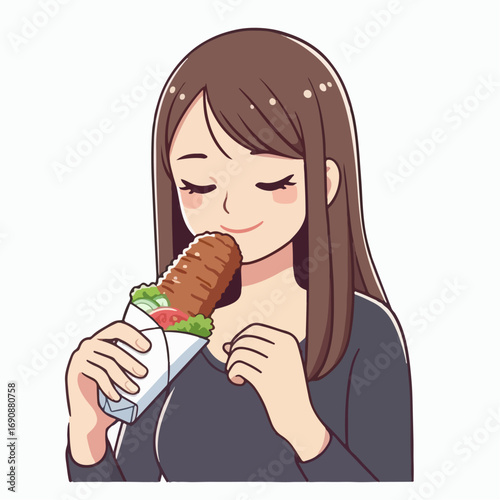 A woman is eating kebab