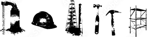 Industrial tools and structures grunge black and white collection for creative design