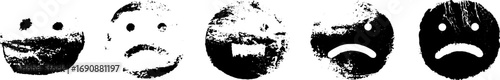 Grunge black and white sad faces set for urban art design