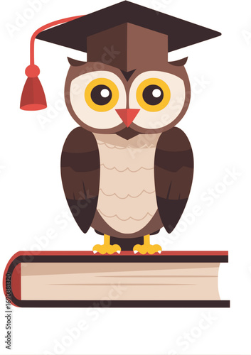 Wise owl sits on stack of books in back to school vector illustration