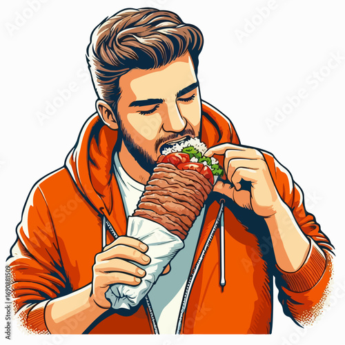 A man is eating kebab