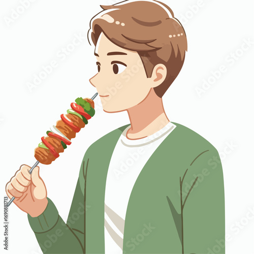 A man is eating kebab