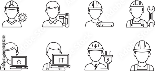 Set of Icons Representing Different Professions and Occupations worker engineer