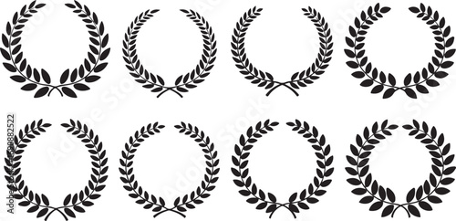 Eight black silhouette laurel wreath designs for awards and achievements winner victory