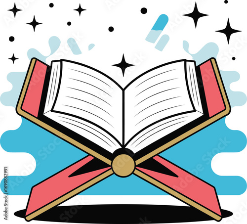 Open Book Quran Islamic Studies Vibrant Illustration