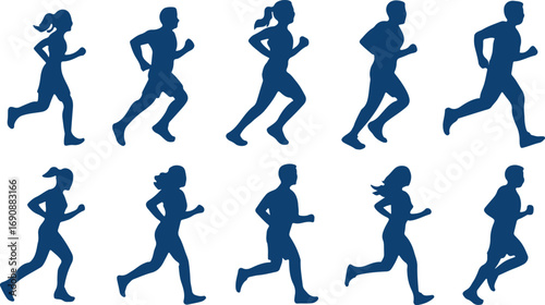 Jogging people silhouette set black vector collection of running