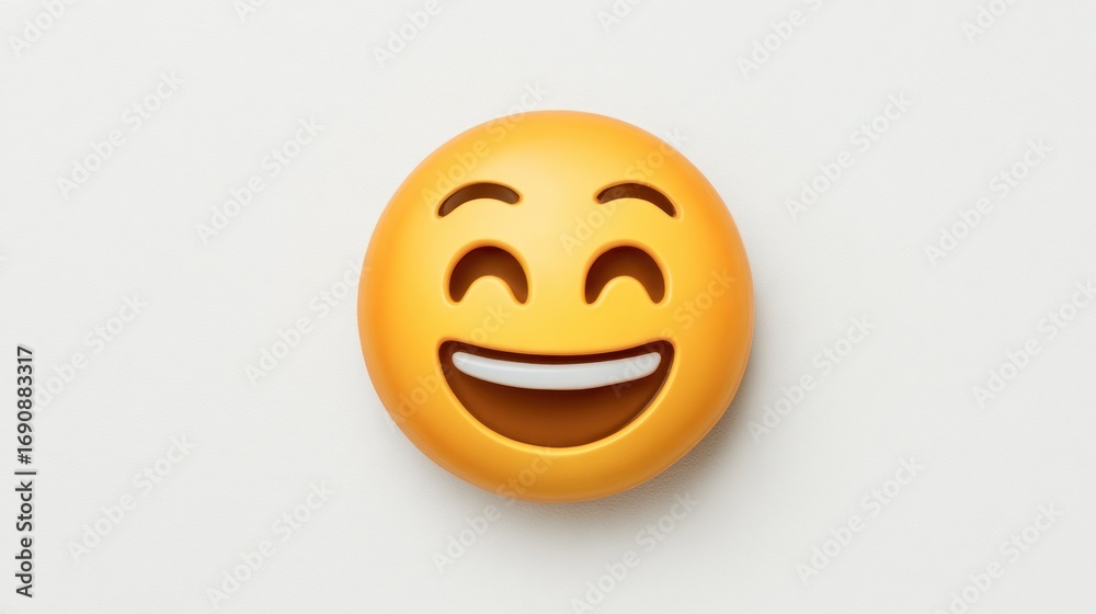 Fototapeta premium Round, smiling emoji face on white background