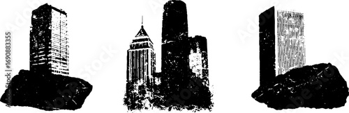 Urban grunge black and white building illustrations for design projects
