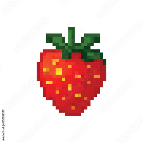  8 bit strawberry icon vector. pixel art fruit  for game, logo