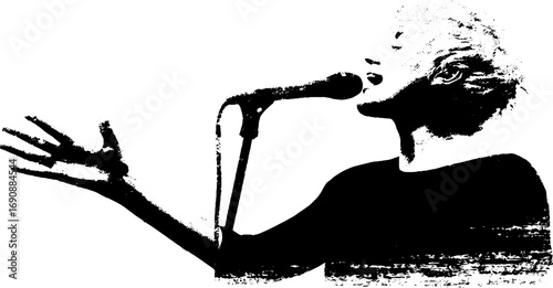 Grunge black and white singer art for urban music design and decor projects