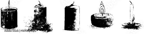 Grunge black and white candle illustration set for artistic design and decoration