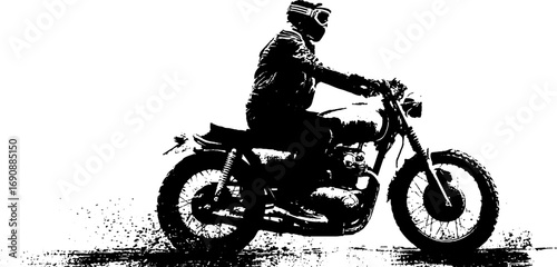 Urban biker adventure silhouette in grunge black and white for vintage design